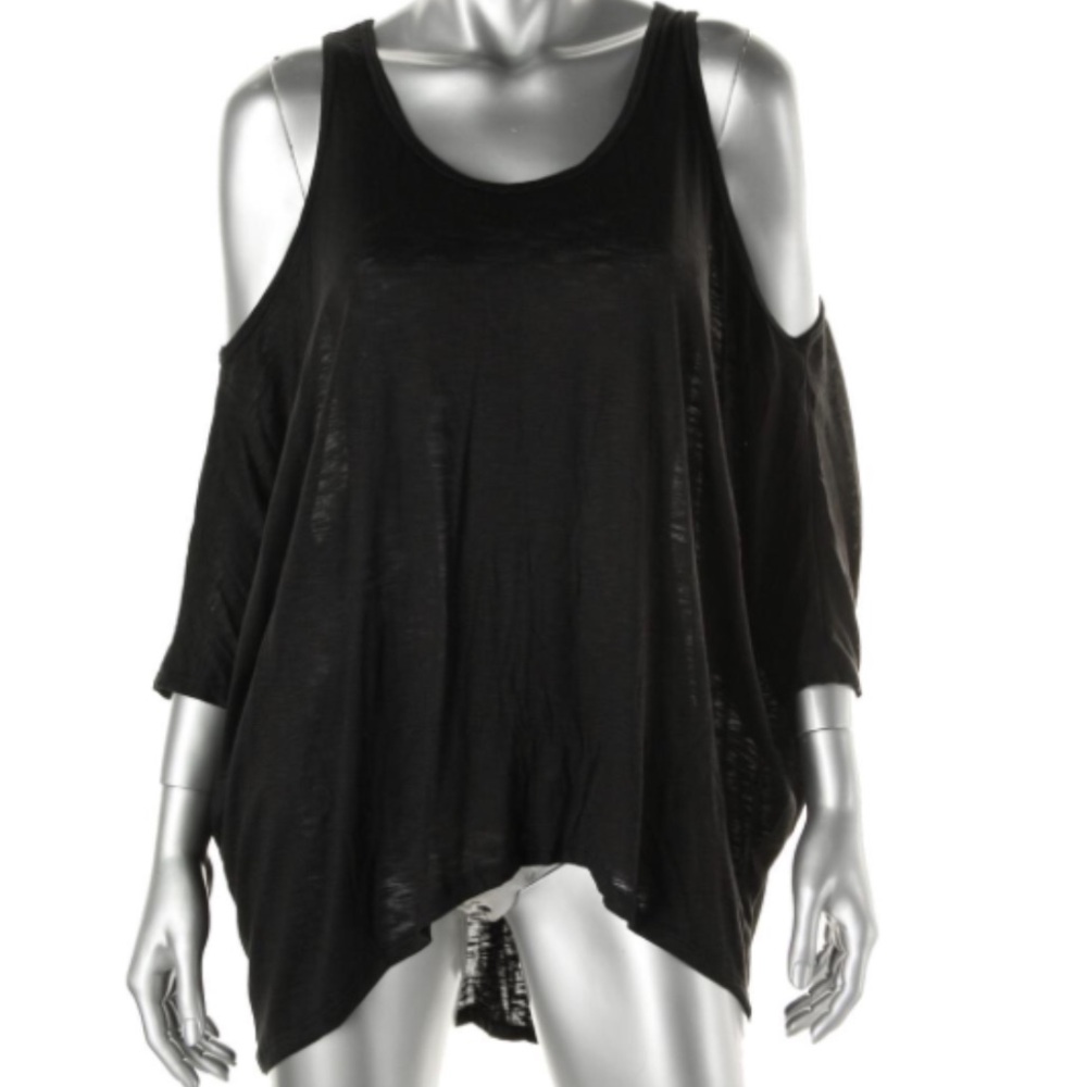 COPY - Elan Black Cold Shoulder Hi-Low Top